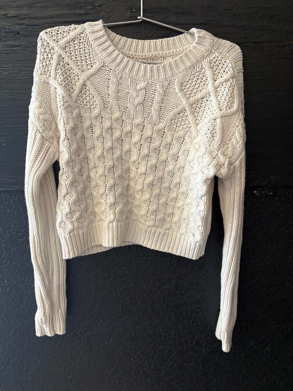 Aeropostale Off White Cream Cable Knit Cropped Crewneck Sweater